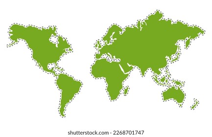 The continents of the earth in green circled with a dotted line. Silhouette of the earth. 