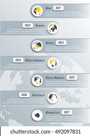 Continents infographic (Asia, Europe, Africa, Northern America, Southern America, Australia, Antarctica)