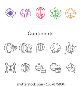 Continents line icon set. Globe, world, person, briefcase, handshake. Foreign affairs concept. Can be used for topics like global business, transaction, networking
