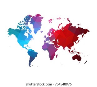 continents map. Blue and Red polygonal shape vector illustration on white background. Vector illustration eps 10.