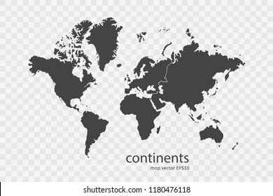 continents map vector, isolated on transparent background