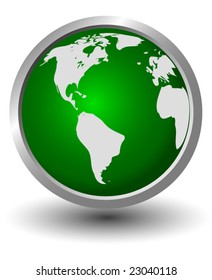 continents on a green sphere, button, vector