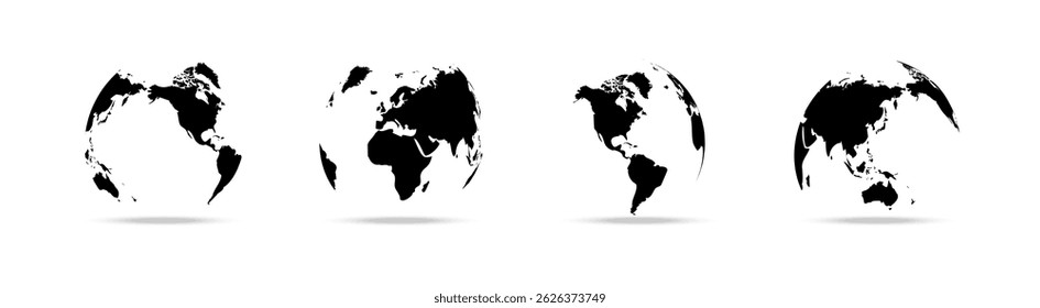 Continentes em globo transparente de mundo vetorial definido. Mapa do mundo com continentes