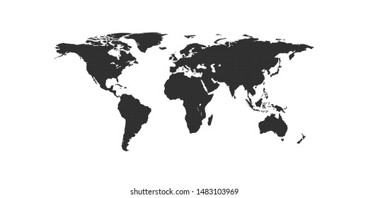 Continents in points. Planet Earth in pixels. Black background background.