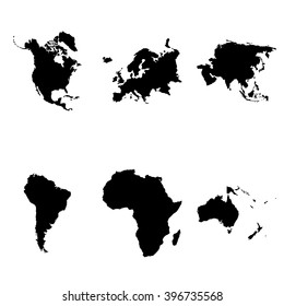 Continents silhouette geographical 6 simple  icons set