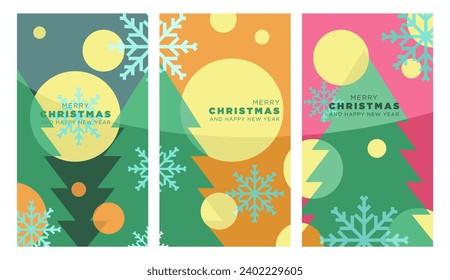 continous christmas trees in abstract style. for gift card set vector illustration