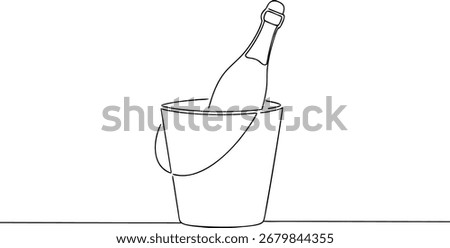 Continous line art line drawing champagne bottle in ice bucket drink