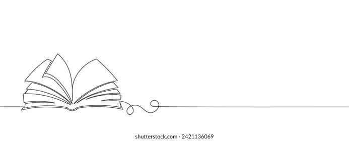 continous line art illustration of open book. Editable stroke vector eps