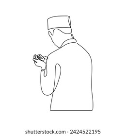 Continous line art of muslim man praying