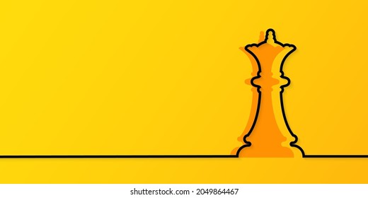 Continous line drawing Chess Queen on yellow background, concept of business strategy and management, vector illustration