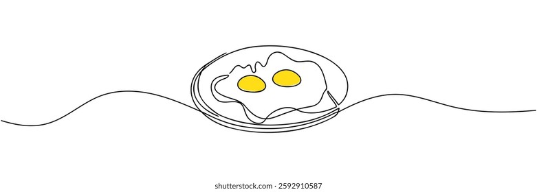 continous line drawing of egg, single line, food design, vector ilustration.