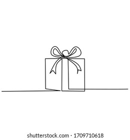 Continous Line Drawing Of Gift Box, Single Line, Reward, Vector Design