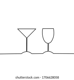 continous line drawing of glass, two glass design, vector ilustration