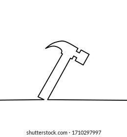 continous line drawing of hammer, object design, single line, vector ilustration