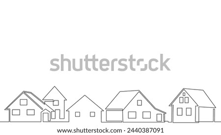 Continous line drawing houses. Vector illustration home building.