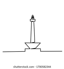 dibujo continuo de monas (monumen nasional), ilustración vectorial