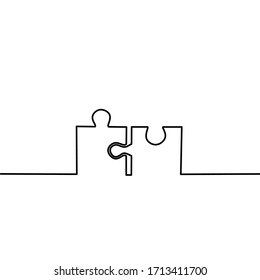 continous line drawing of two puzzle, jigsaw puzzle one line