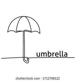 continous line drawing of umbrella, single line and lettering, vector ilustration