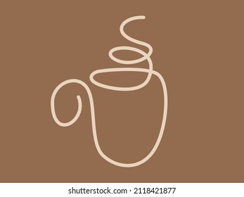 Continous line minimalistic hot cup of bevarage, tea, coffee. Illustration for decor, prints, branding. Coffee cup minimalist color symbol. Vector.