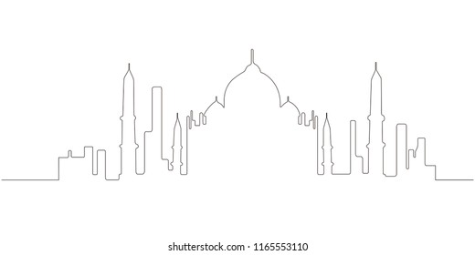 Continous line skyline of New Delhi. Vector illustration