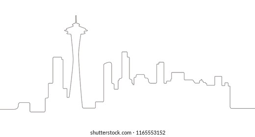 Continous line syline of Seattle. Vector illustration design