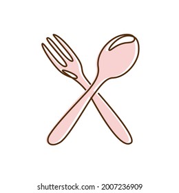 Continous one line drawing fork and spoon restaurant logo stock vector