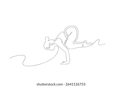 Continous One Line Drawing Yoga Line Art. International yoga day. Yoga postures. Woman practicing meditation and relaxsasi. Single line drawing. Vector illustration.
