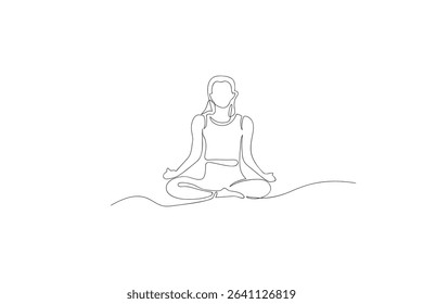 Continous One Line Drawing Yoga Line Art. International yoga day. Yoga postures. Woman practicing meditation and relaxsasi. Single line drawing. Vector illustration.