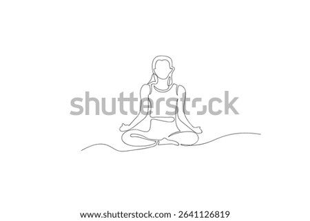 Continous One Line Drawing Yoga Line Art. International yoga day. Yoga postures. Woman practicing meditation and relaxsasi. Single line drawing. Vector illustration.