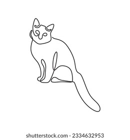 continous single line art cat black line conceptual