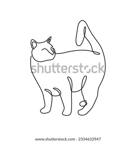 continous single line art cat black line conceptual