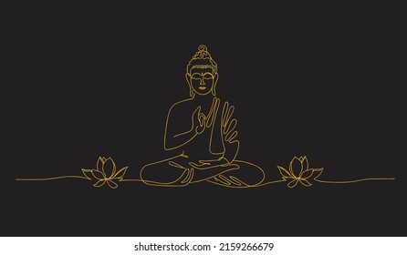 continouse line art of Buddha with lotuses