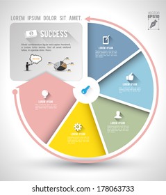 Continual circle arrow with icons long shadows / graph, infographic, business plan, education, can use for business concept, education diagram, brochure object.