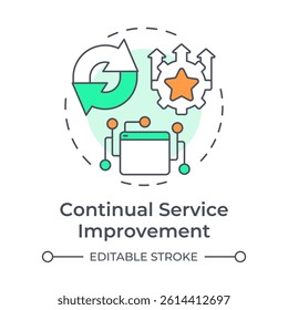 Continual service improvement multi color concept icon. Performance measurement, customer feedback. Round shape line illustration. Abstract idea. Graphic design. Easy to use in blog post