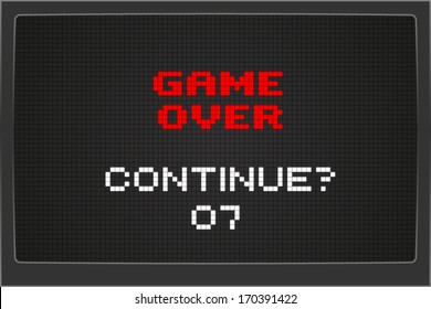 Continue after game over sign on computer screen