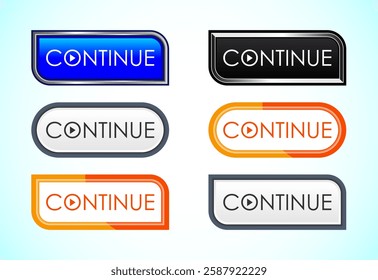 Continue button design illustration, Continue icon suitable for mobile app, and website UI design