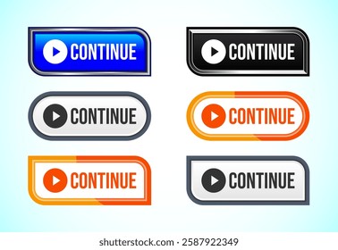 Continue button design illustration, Continue icon suitable for mobile app, and website UI design