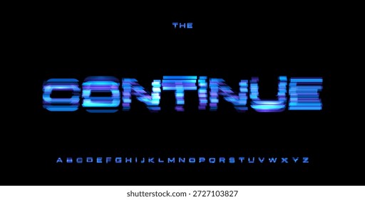 Continuar Logotipo de la fuente del Vector del alfabeto Letras Glitch Set Tipografía moderna, diseño tipográfico creativo para el Botón del juego, titular de la interfaz de usuario del juego, Fuentes de visualización. Tipografía de Vector