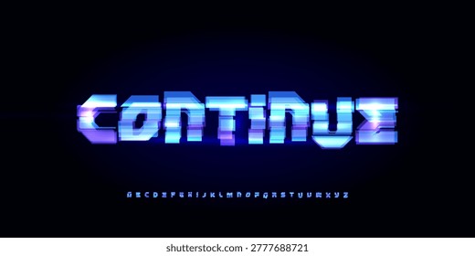 Continue Digital Noice Font Logo Alphabet Vector Glitch Letters Set Modern Typography, Creative Typographic Design for Play Button, Game UI Headline, Display Fonts. Vector Typeface