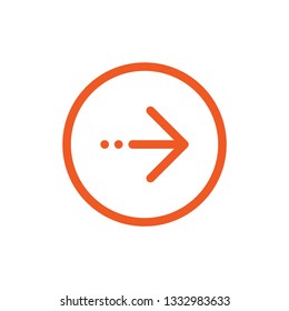 Continue icon in circle.  red thin right arrow and three dots icon. Isolated on white. Next sign. look directory