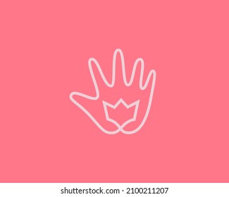 Continue line art of hand holding a crown. Universal king, power, luxury vector sign symbol logotype.