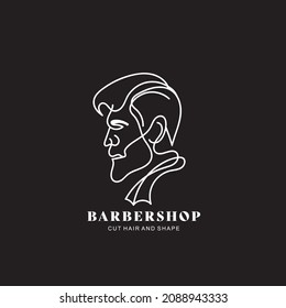 continue line of babershop. Handsome man line art vector illustration for business haircut, men's hair care and more