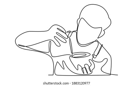 Continue line of barista pouring milk to coffee