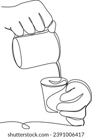 Continue line of barista pouring milk to coffee