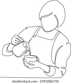 Continue line of barista pouring milk to coffee