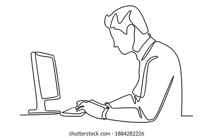 Continue line of businessman with computer