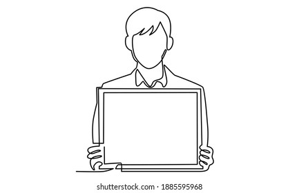 Continue line of businessman presentation, holding white board