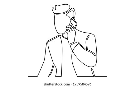 Continue line of businessman talking with phone vector illustration