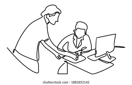 Continue line of businessmen and businesswoman meeting at office