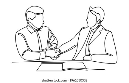 Continue line of businessmen in suits are handshaking in the office vector illustration